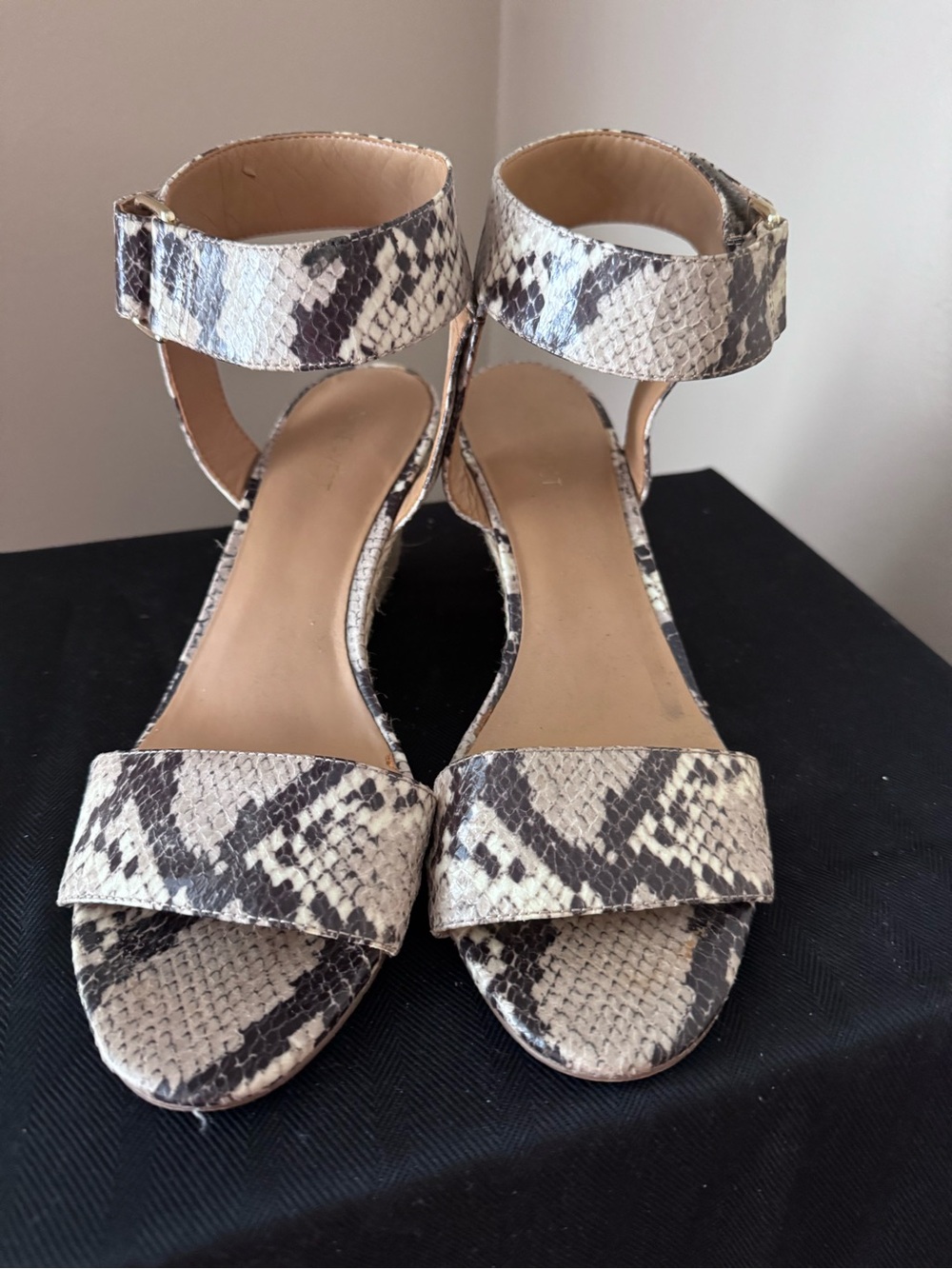 Nine West Neutral Snake-Print Ankle Strap Sandals